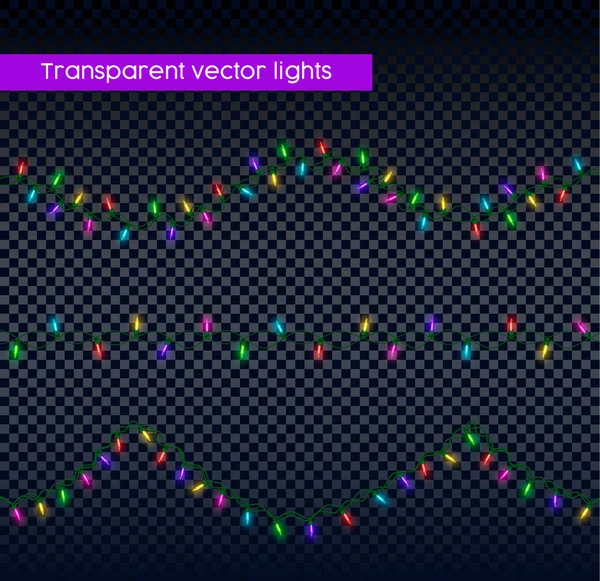 Прозорий різдвяний світловий набір святкових прикрас — стоковий вектор