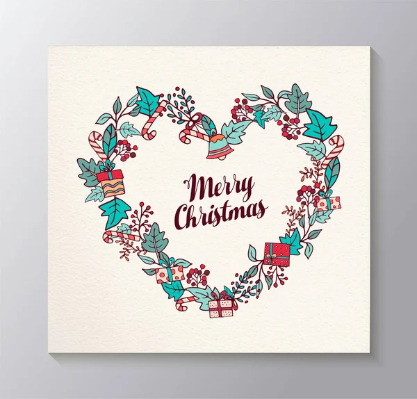 Feliz Navidad amor en forma de corona tarjeta de felicitación — Vector de stock