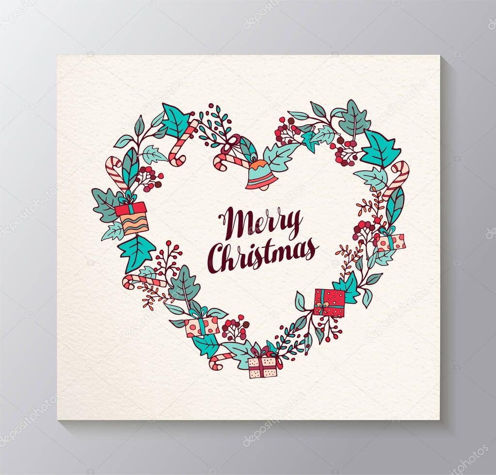 Merry Christmas love shaped wreath greeting card