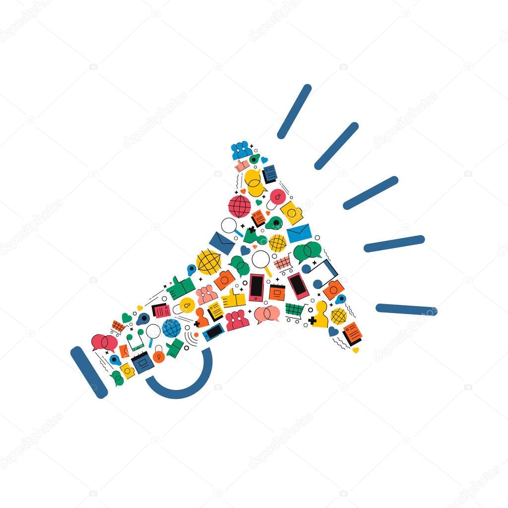 Social media network megaphone shape icon concept