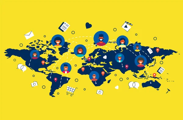 Personnes connectées sur les médias sociaux à travers le monde — Image vectorielle