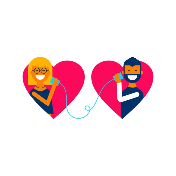 Valentine couple parler conception de concept en ligne — Image vectorielle