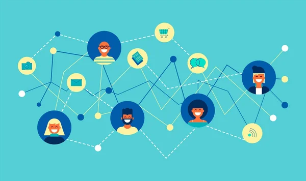 Illustration Zum Konzept Der Sozialen Netzwerkverbindung Team Von Verschiedenen Menschen — Stockvektor