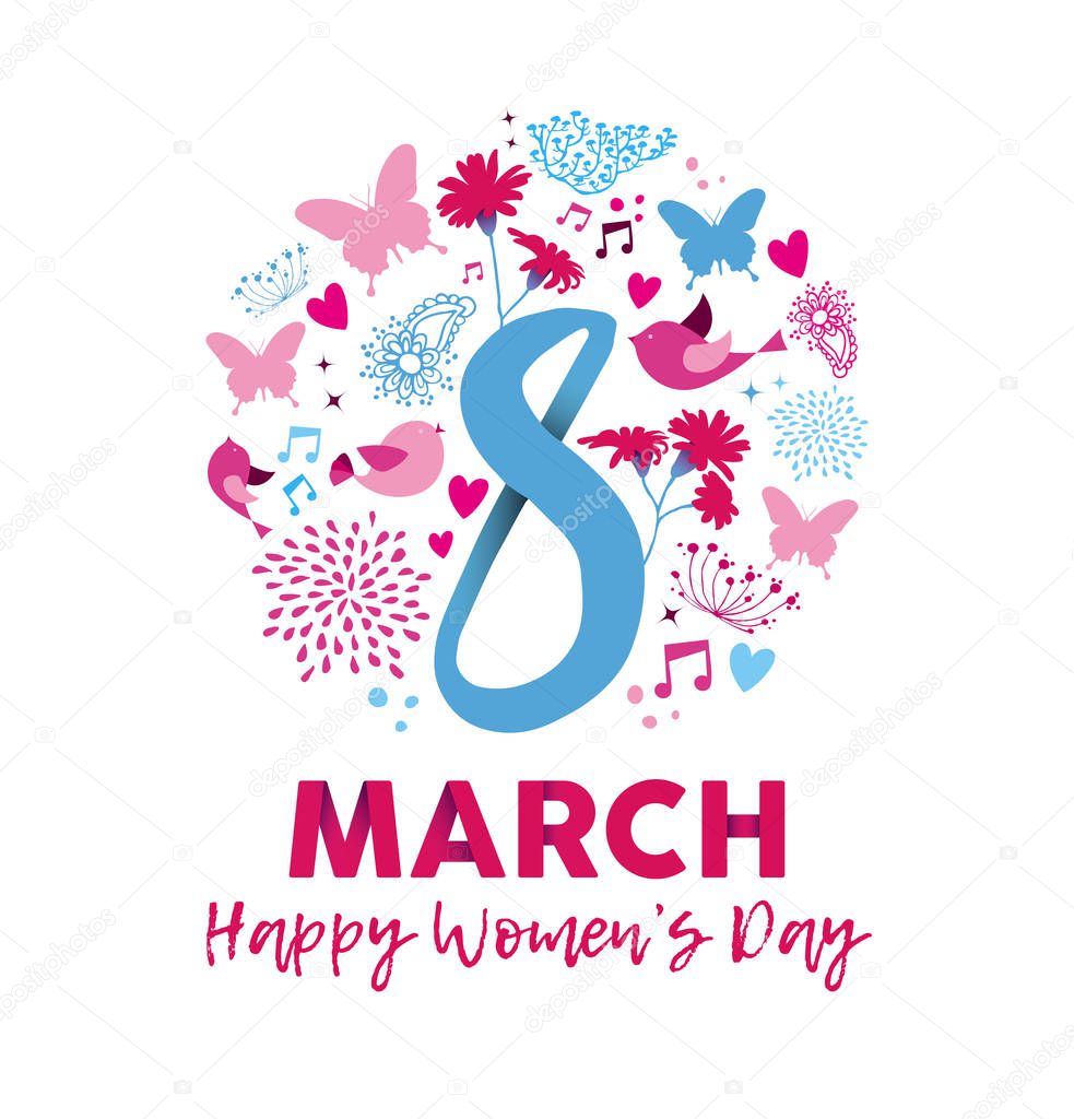 Happy Womens day 8th march floral decoration card