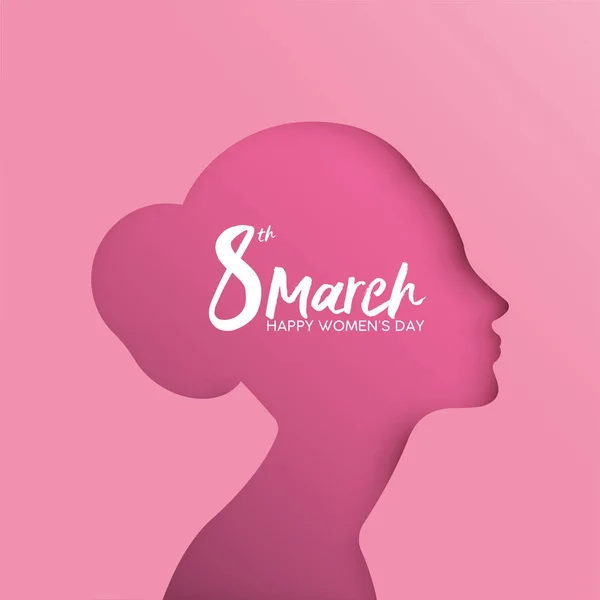 Feliz Día de la Mujer 8 Marzo rosa niña recorte tarjeta de felicitación — Vector de stock