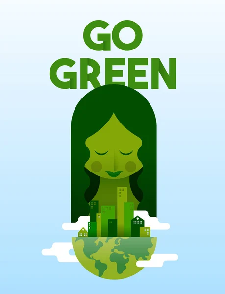 女孩与地球的环境护理设计 — 图库矢量图片