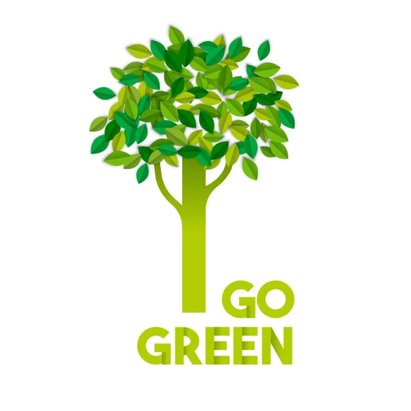 Przejdź zielony tekst znak koncepcja z papieru wyciąć drzewo — Wektor stockowy