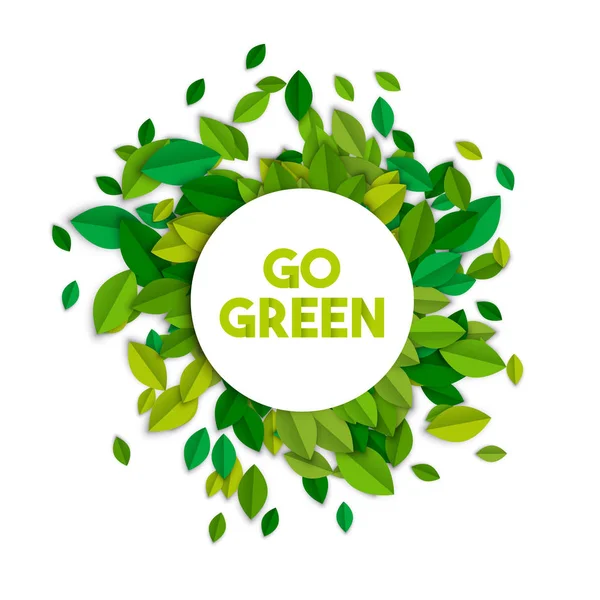 Aller écologie verte signe concept avec des feuilles d'arbre — Image vectorielle