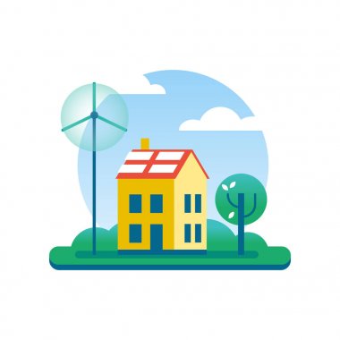 Yeşil enerji fırıldak ve ağaç ile ekoloji ev