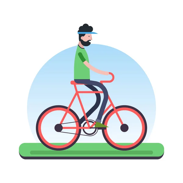 Homem andar de bicicleta ao ar livre para ajuda ambiental — Vetor de Stock