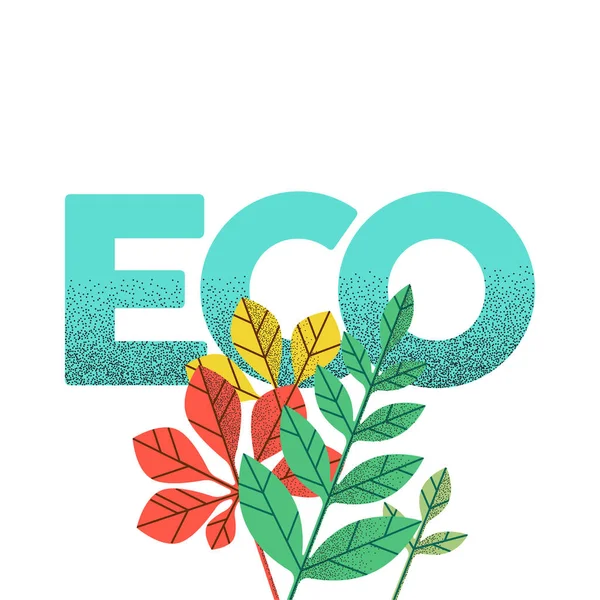 Eco ramah hijau kutipan dengan daun musiman - Stok Vektor