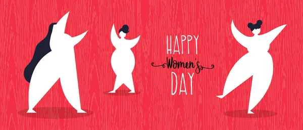 Glücklicher Frauentag Web-Banner mit tanzenden Mädchen — Stockvektor