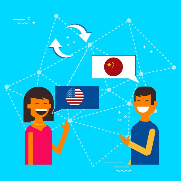 Chinese and American friends translating chat — Stock Vector