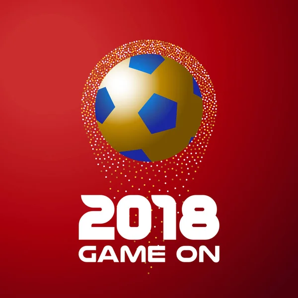 Pallone da calcio in oro su sfondo rosso con citazione 2018 — Vettoriale Stock