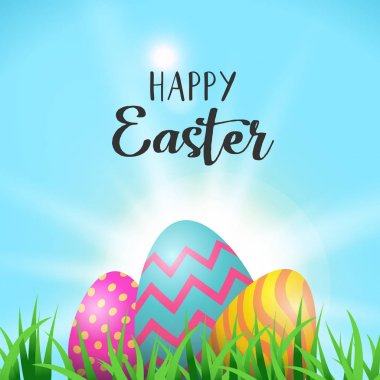 Paskalya yumurta tebrik kartı bahar bahçe çim