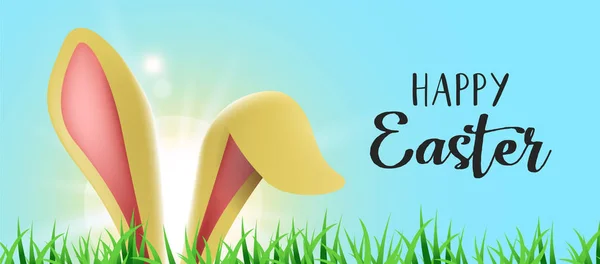 Mutlu Paskalya web afiş komik tavşan kulakları ile — Stok Vektör