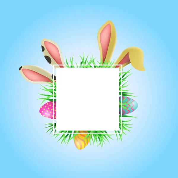 Happy Easter card frame template with cute bunny — Stock Vector