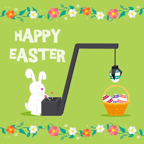 Happy Velikonoční Blahopřání Pro Jarní Dovolenou Vtipné Ilustrace Bunny Hrát — Stockový vektor