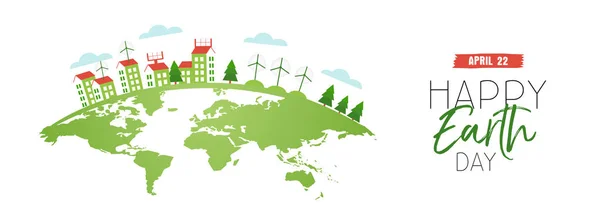 Glücklich Erde Tag Web-Banner der umweltfreundlichen Stadt — Stockvektor