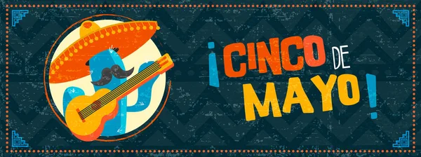 Happy cinco de mayo cactus mariachi web banner — стоковый вектор