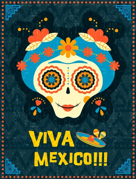 Dia do cartaz morto da mulher mexicana do crânio —  Vetores de Stock