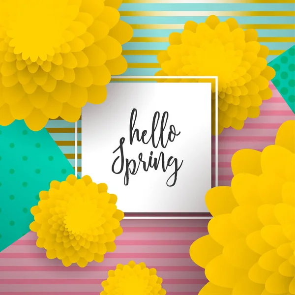 こんにちは春紙アート花のグリーティング カード — ストックベクタ
