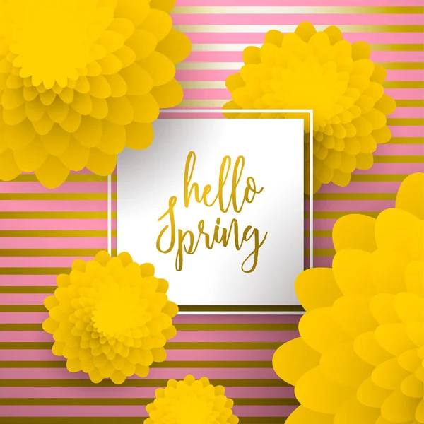 こんにちは紙の花金春グリーティング カード — ストックベクタ