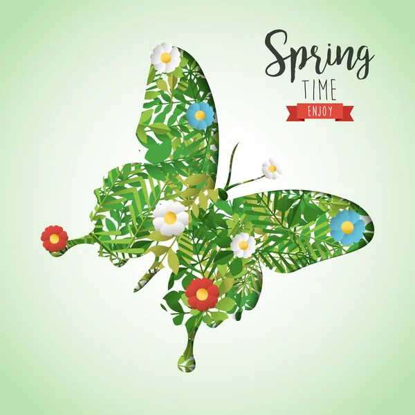 Primavera tempo borboleta papel recorte cartão — Vetor de Stock