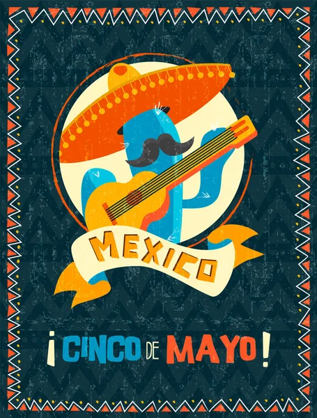 Cinco de mayo poster messicano di cactus mariachi — Vettoriale Stock
