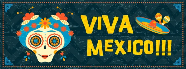 Cinco de maio mexicana açúcar crânio web banner arte — Vetor de Stock