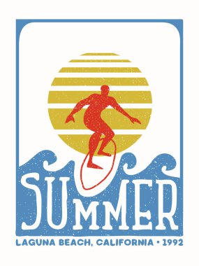 Sörfçü adam vintage damga california Beach