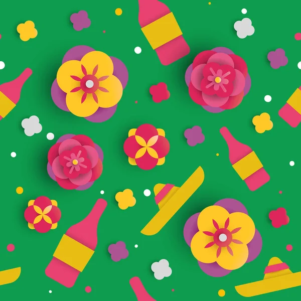 Cinco de mayo papier art fleur motif sans couture — Image vectorielle