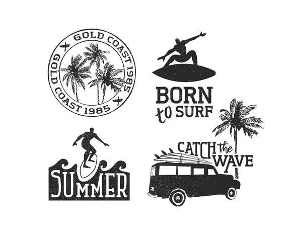 Citations de surf rétro réglées pour l'heure d'été profiter — Image vectorielle