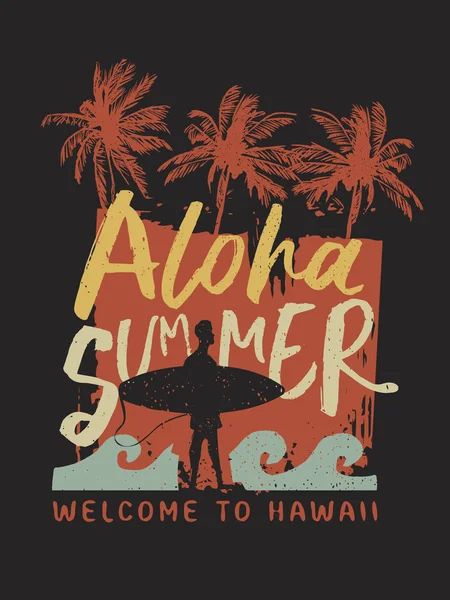 Aloha summer surfer typografie poster von hawaii — Stockvektor