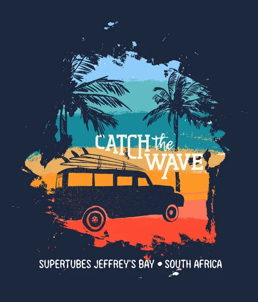 Surfez vacances d'été en Afrique du Sud plage avec voiture — Image vectorielle