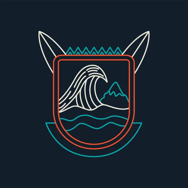 Insignia de surf de playa de verano icono en línea arte — Vector de stock