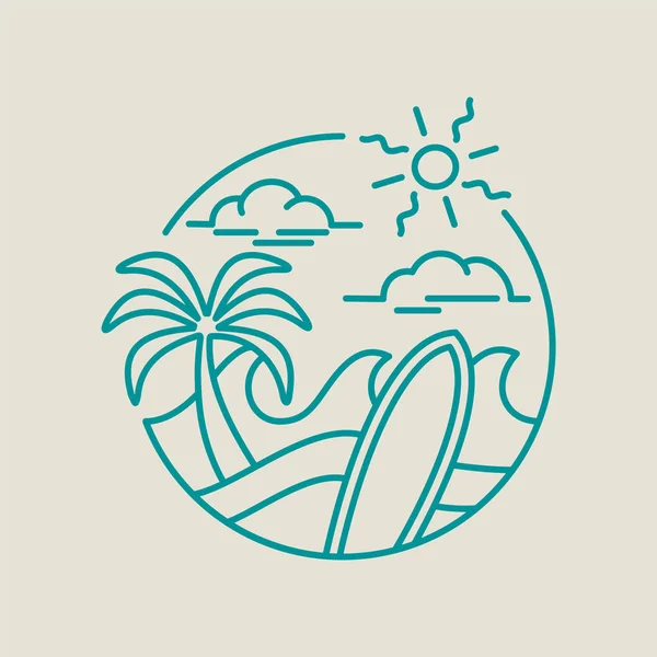 Icono de surf de playa para vacaciones de verano en línea arte — Vector de stock