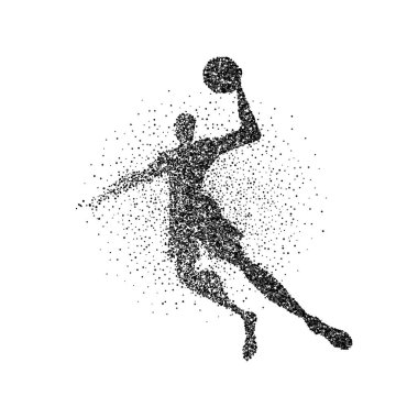 Basketbol oyuncu atlama parçacık sıçrama siluet