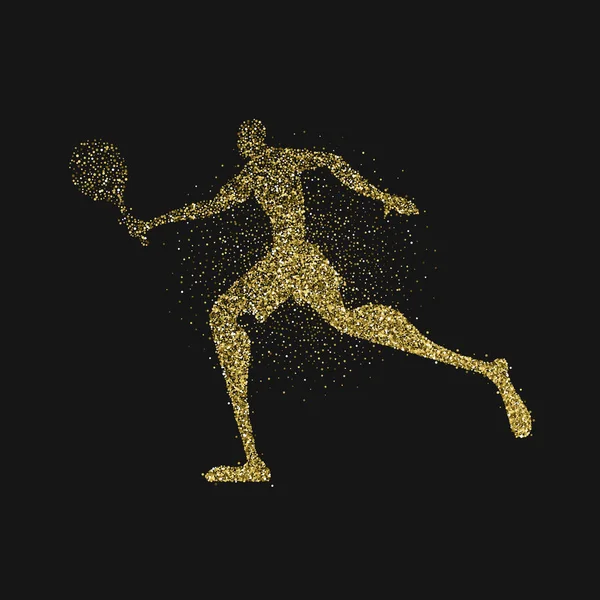 Tennis player silhouette gold glitter splash art — Stock Vector