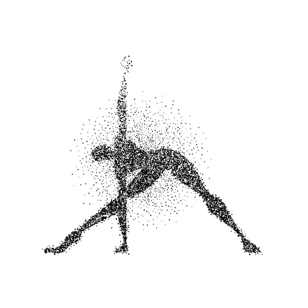 Hombre yoga pose silueta en partícula splash arte — Vector de stock