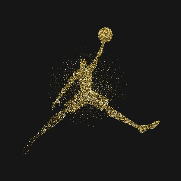 Jugador de baloncesto saltar silueta brillo oro — Vector de stock