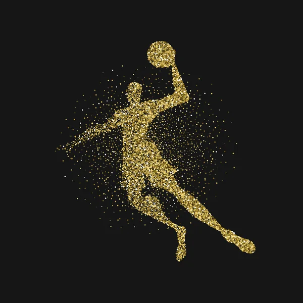 Basketball player silhouette gold glitter poster — Stock Vector