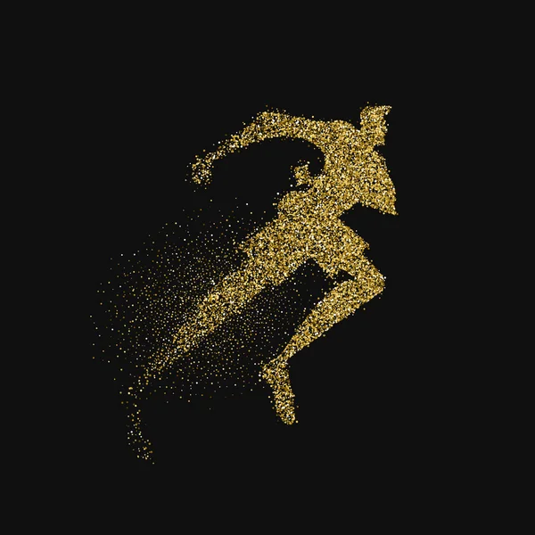 Man running silhouette gold glitter splash — Stock Vector