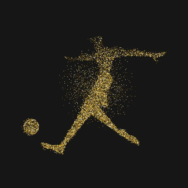 Silueta de futbolista en salpicadura de brillo dorado — Vector de stock