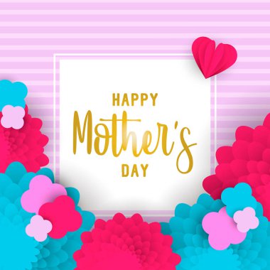 Mutlu anne günü 3d kağıt sanat çiçek tebrik kartı