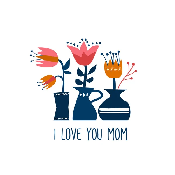 Tarjeta de felicitación feliz día de la madre de flores de primavera — Vector de stock