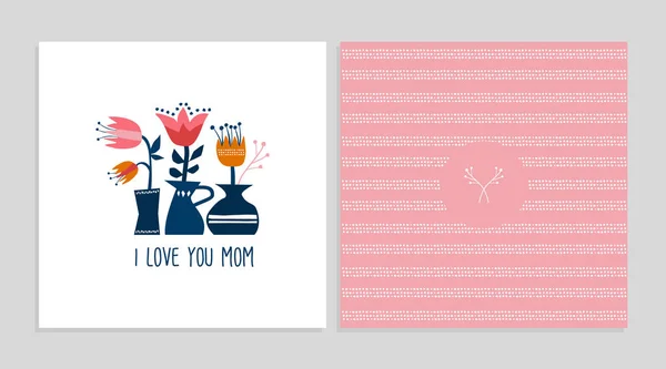 Ορίστε η ευτυχισμένη μητέρα ημέρα λουλούδια τέχνης ευχετήρια κάρτα — Διανυσματικό Αρχείο