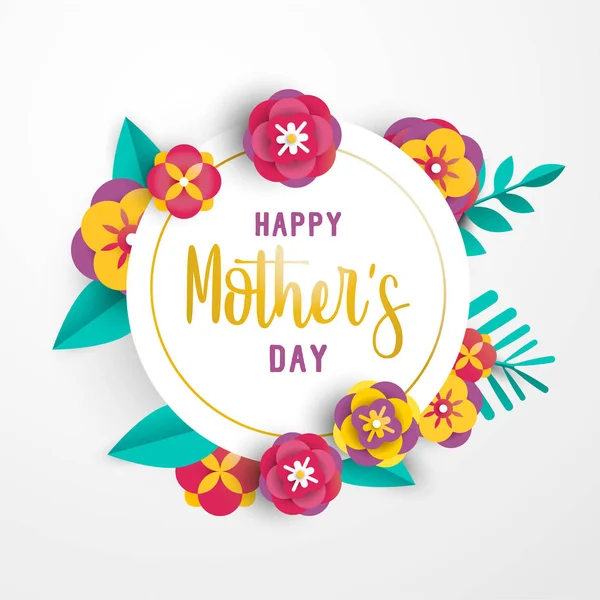 День матері 3d папір шаблон вітальної листівки з квітами — стоковий вектор