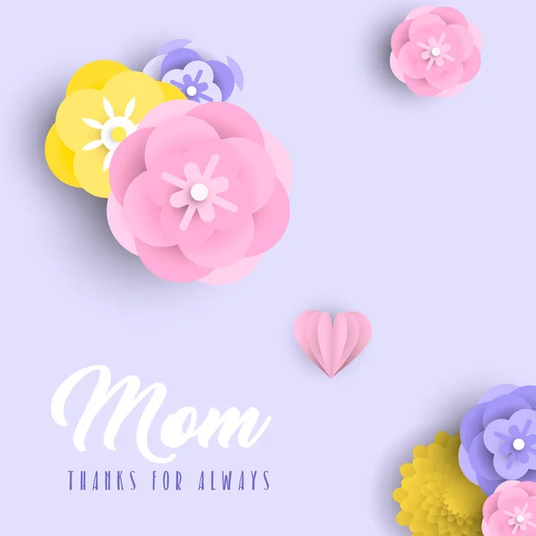 Bonne fête des mères 3d papier art fleur design — Image vectorielle