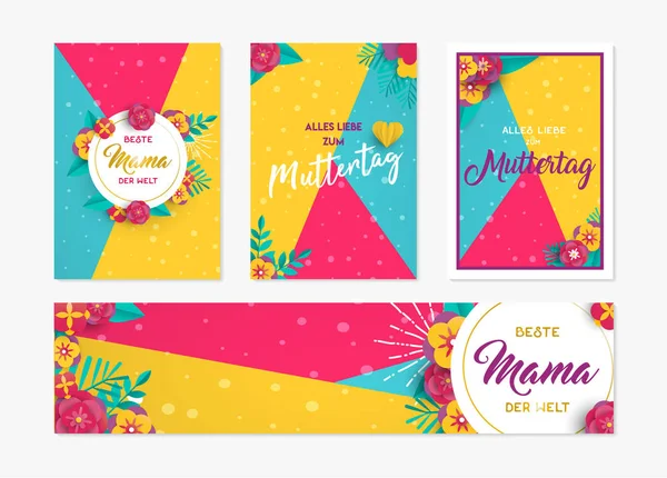 Mother day paper card and label set in german — Stock Vector